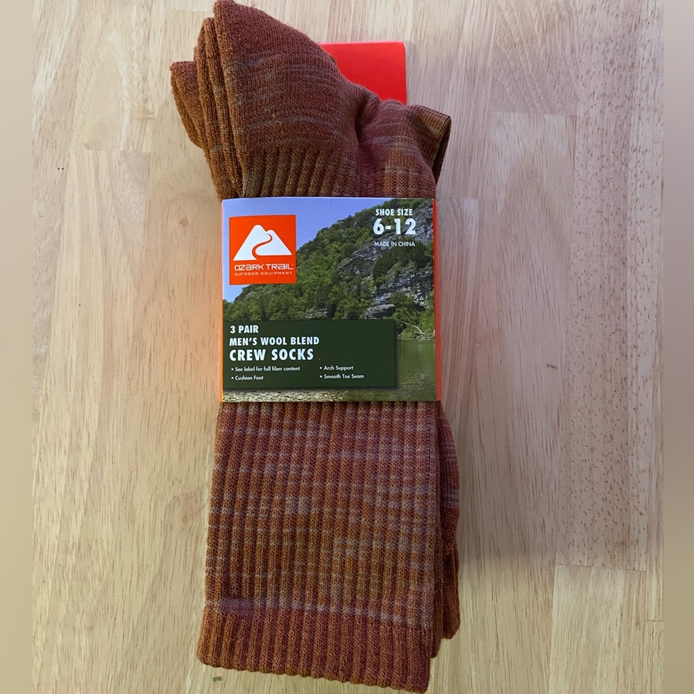 Ozark Trail Men's Merino Wool Blend Socks, 3-Pack
